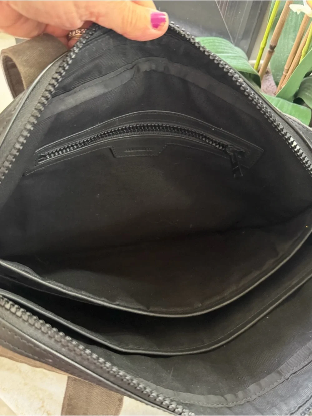 All Saints canvas and leather laptop bag